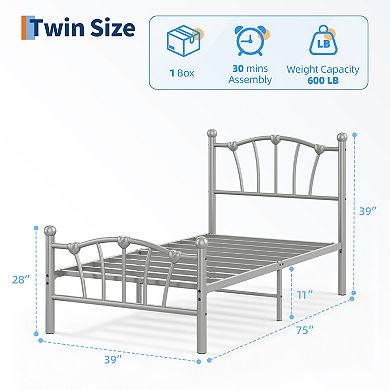 Heart Shaped Bed Frame with Headboard & Footboard, Platform Bed Frame 11.5'' Underbed Storage Space