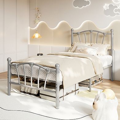 Heart Shaped Bed Frame with Headboard & Footboard, Platform Bed Frame 11.5'' Underbed Storage Space