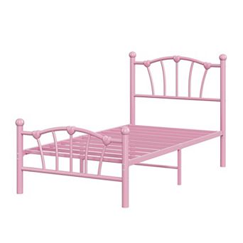 Heart Shaped Bed Frame with Headboard & Footboard, Platform Bed Frame 11.5'' Underbed Storage Space