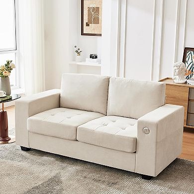71" Modern Chenille Fabric Loveseat Sofa with USB & Type-c Charging Ports, Side Pocket