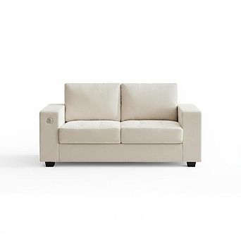 71" Modern Chenille Fabric Loveseat Sofa with USB & Type-c Charging Ports, Side Pocket