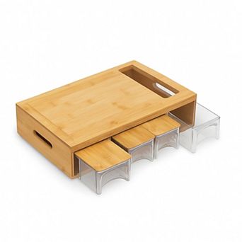 Cheer Collection Multi Functional Natural Wood Cutting Board with Graters and Storage Trays