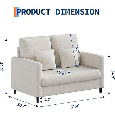 52" Mid Century Fabric Upholstered 2-Seat Loveseat Sofa with Wood Legs