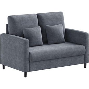 52" Mid Century Fabric Upholstered 2-Seat Loveseat Sofa with Wood Legs