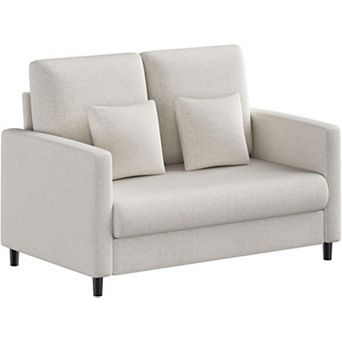 52" Mid Century Fabric Upholstered 2-Seat Loveseat Sofa with Wood Legs