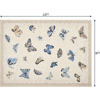 Area Rug, No Slip Washable Butterfly Pattern Rug for Living Room Bedroom Dining Room