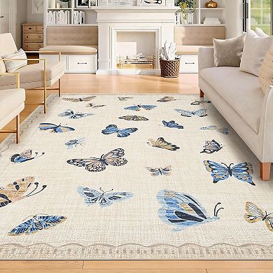 Area Rug, No Slip Washable Butterfly Pattern Rug for Living Room Bedroom Dining Room