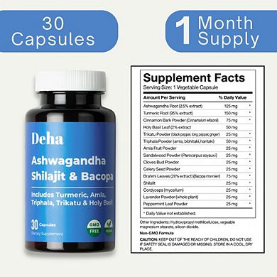 Ashwagandha Shilajit Bacopa Capsules Stress, Energy & Immune Support