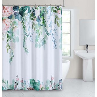 Dainty Home Floral Waterfall Printed Fabric 3D Designed Textured Fabric Shower Curtain 70" x 72"