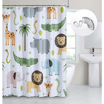 Dainty Home Safari 3D Textured Fabric Shower Curtain with 12 Metal Rollerball Hooks, 70" x 72"