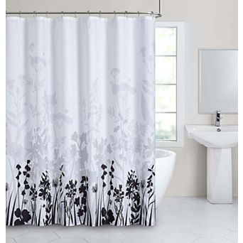 Dainty Home Floral Field Printed Fabric 3D Designed Textured Fabric Shower Curtain 70" x 72"