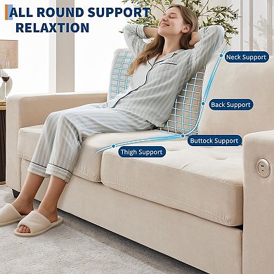 90" Modern Chenille Fabric Loveseat Sofa with USB & Type-c Charging Ports, Side Pocket