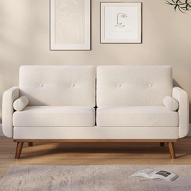65"Loveseat Sofa, Mid-Century Modern Sofa,2 Seater Deep Seat,Linen