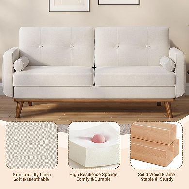 65"Loveseat Sofa, Mid-Century Modern Sofa,2 Seater Deep Seat,Linen
