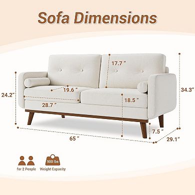 65"Loveseat Sofa, Mid-Century Modern Sofa,2 Seater Deep Seat,Linen