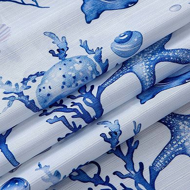 Dainty Home Seaside 3D Textured Fabric Shower Curtain with 12 Metal Rollerball Hooks, 70" x 72"