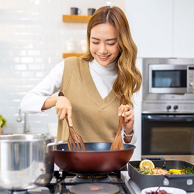 Cheer Collection 9 Piece Deluxe Wood Utensils Set with Holder and Spoon Rest for Cooking and Serving