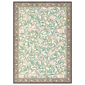 Boho Leaf Area Rugs with Soft Low Pile, Botanical Bird Washable Rug with Non-Slip Backing