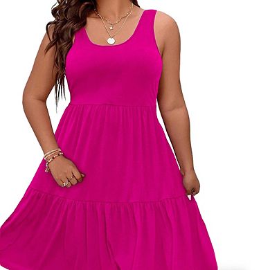 Women's Plus Size Mini Sundress Scoop Neck Sleeveless Tiered Ruffle Soft Casual Dress