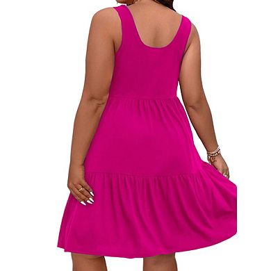 Women's Plus Size Mini Sundress Scoop Neck Sleeveless Tiered Ruffle Soft Casual Dress