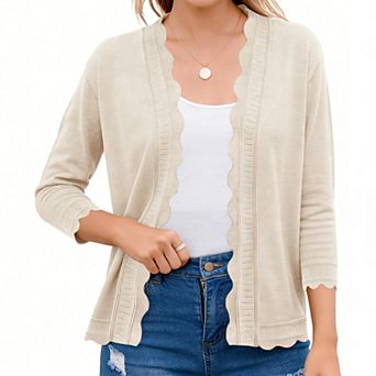 Women's 3/4 Sleeve Knit Cardigan Lightweight Casual Open Front Shrugs Sweater For Spring Summer