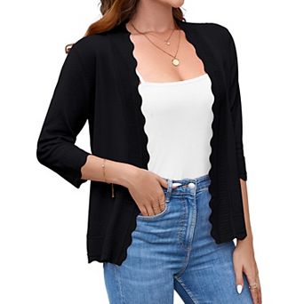 Women's 3/4 Sleeve Knit Cardigan Lightweight Casual Open Front Shrugs Sweater For Spring Summer