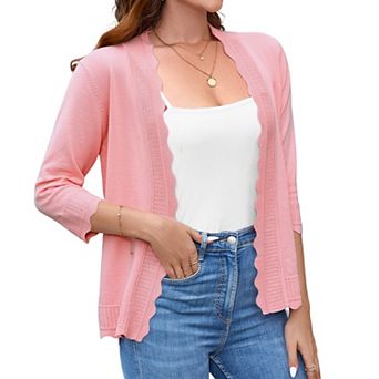 Women's 3/4 Sleeve Knit Cardigan Lightweight Casual Open Front Shrugs Sweater For Spring Summer