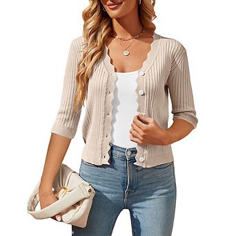 Women's V Neck Lightweight Cardigan Open Front Casual Button Down Knit Cardigans