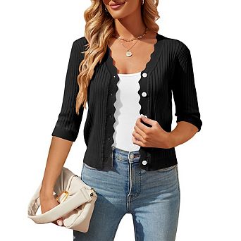 Women's V Neck Lightweight Cardigan Open Front Casual Button Down Knit Cardigans