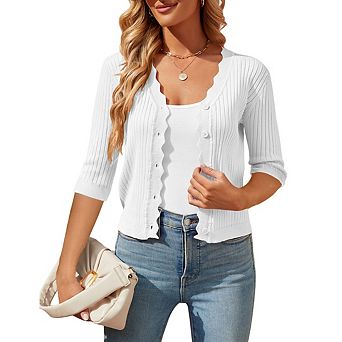 Women's V Neck Lightweight Cardigan Open Front Casual Button Down Knit Cardigans