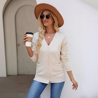 Women's Casual Long Sleeve Open Front Chunky Knit Crew Neck Cardigans Sweaters Outerwear Coats