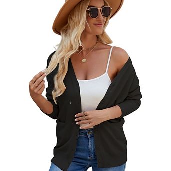 Women's Casual Long Sleeve Open Front Chunky Knit Crew Neck Cardigans Sweaters Outerwear Coats
