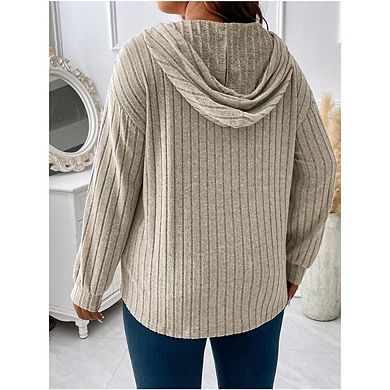 Women's Plus Size Drawstring Drop Shoulder Hoodie, Casual Loose Long Sleeve Hooded Pullover Tops