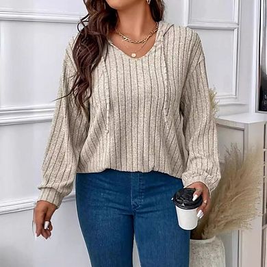 Women's Plus Size Drawstring Drop Shoulder Hoodie, Casual Loose Long Sleeve Hooded Pullover Tops