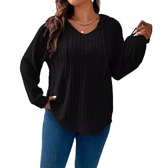 Women's Plus Size Drawstring Drop Shoulder Hoodie, Casual Loose Long Sleeve Hooded Pullover Tops