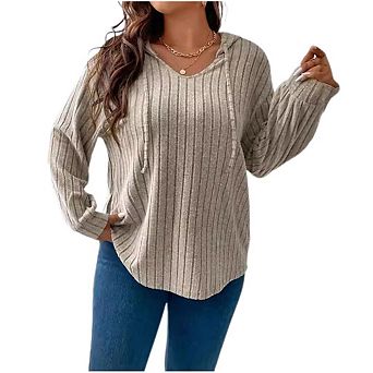 Women's Plus Size Drawstring Drop Shoulder Hoodie, Casual Loose Long Sleeve Hooded Pullover Tops