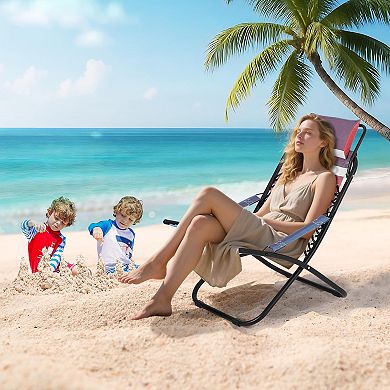Folding Lounge Chair, Portable Outdoor Chair with Flip-Up Headrest for Beach Camping Backyard