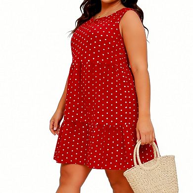 Women's Plus Size Sleeveless Tiered Polka Dot Swing Dress - Casual Summer Sundress