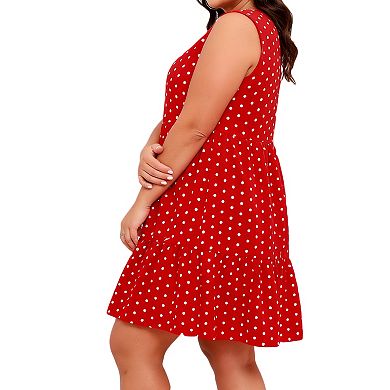 Women's Plus Size Sleeveless Tiered Polka Dot Swing Dress - Casual Summer Sundress