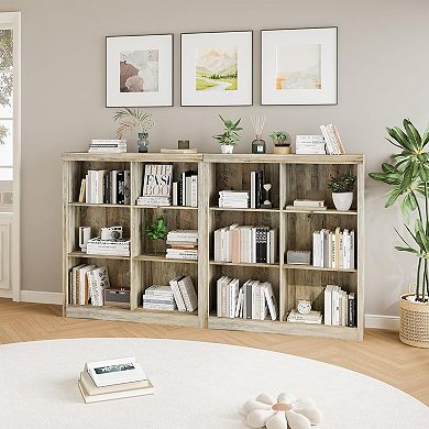 Modern 3-Tiers Bookcase with 6 Cube Storage, Wooden Cubby Bookshelf with Anti-Tip Design