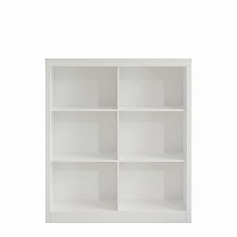 Modern 3 tier Bookcase with 6 Cube Storage, Wooden Cubby Bookshelf with Anti-Tip Design
