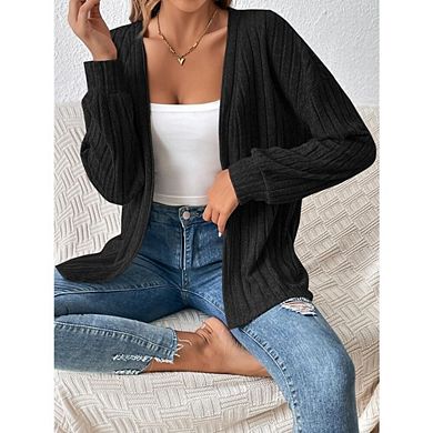 Womens Long Sleeve Lightweight Open Front V-Neck Casual Cardigan Sweaters Outerwear with Pockets