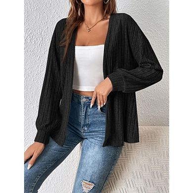 Womens Long Sleeve Lightweight Open Front V-Neck Casual Cardigan Sweaters Outerwear with Pockets