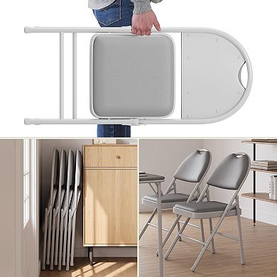 4 Pack Folding Chairs with PU Leather Padded Cushion, Portable Stackable Seats for Office, Party