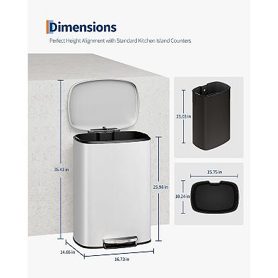 13 Gal and 2.6 Gal Trash Can Combo Set, Step-On Rust Proof Garbage Bin with Lid and Inner Bucket