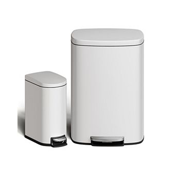13 Gal and 2.6 Gal Trash Can Combo Set, Step-On Rust Proof Garbage Bin with Lid and Inner Bucket