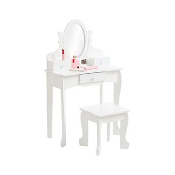 Girls' Vanity Set with Mirror, Makeup Table and Stool for Kids, Wood Dress Up