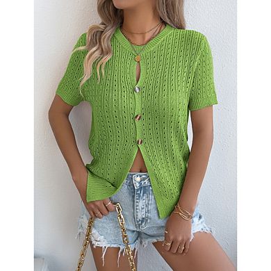 Women Button Down Shirts Y2k Short Sleeve Ribbed Tops Lightweight Cardigan