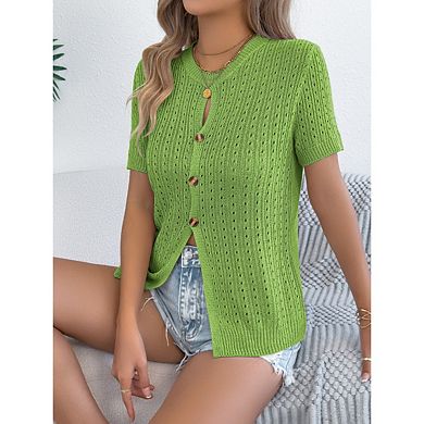 Women Button Down Shirts Y2k Short Sleeve Ribbed Tops Lightweight Cardigan