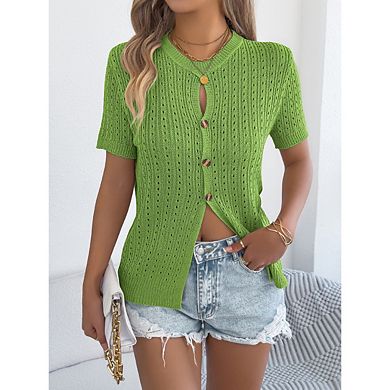 Women Button Down Shirts Y2k Short Sleeve Ribbed Tops Lightweight Cardigan